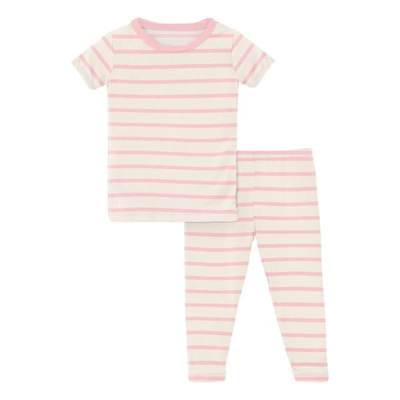 Girl's Print Bamboo Short Sleeve Pajama Set - Lotus Sweet Stripe