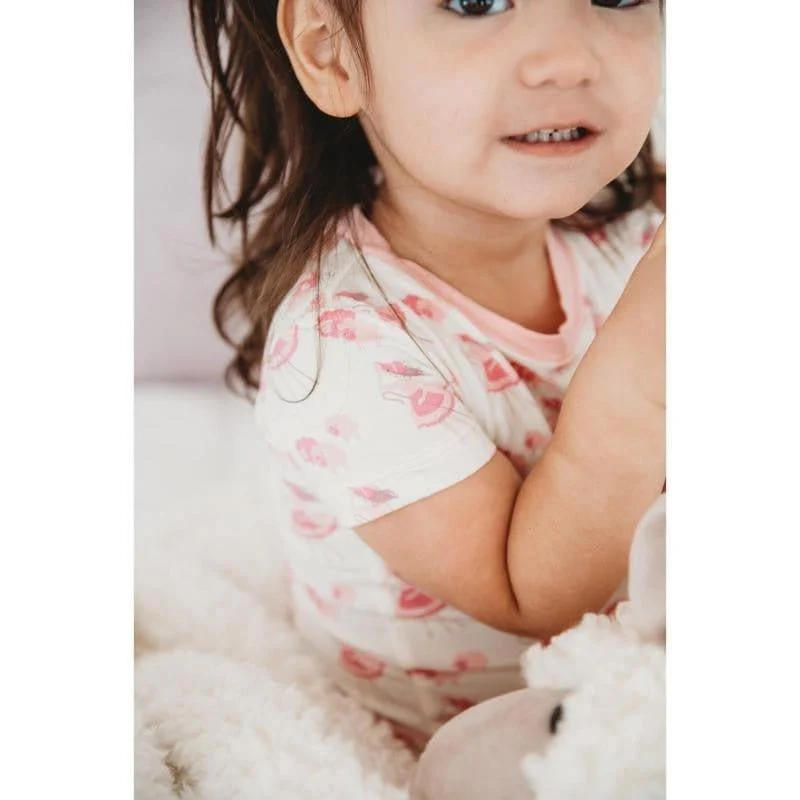 Girl's Print Bamboo Short Sleeve Pajama Set - Natural Little Bo Peep - Image 2