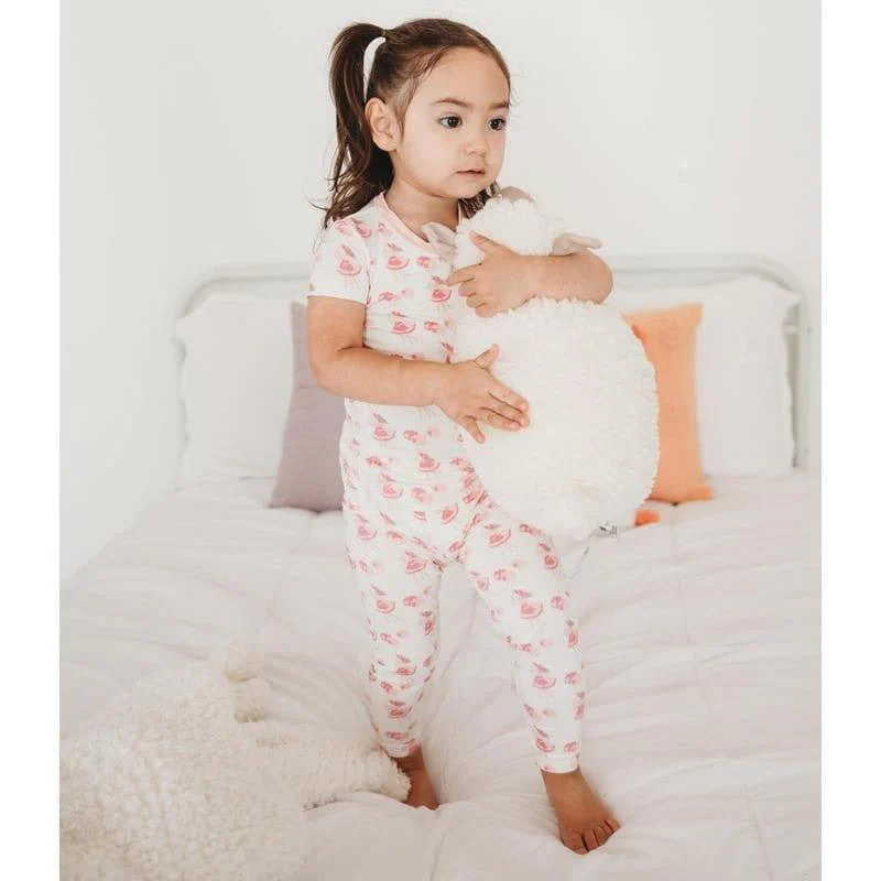 Girl's Print Bamboo Short Sleeve Pajama Set - Natural Little Bo Peep - Image 3