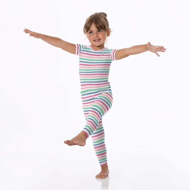 Girl's Print Bamboo Short Sleeve Pajama Set - Skip To My Lou Stripe - Image 2