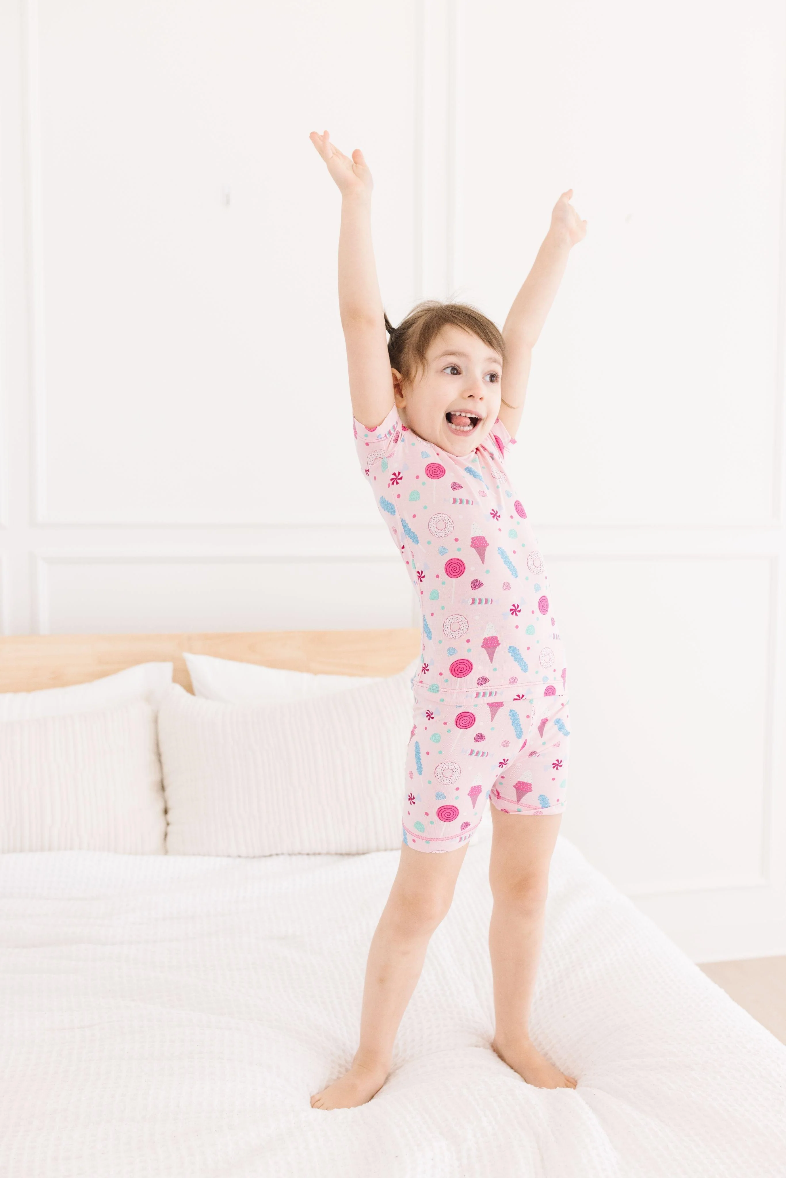 Girl's Print Bamboo Short Sleeve Pajama Set with Shorts - Cake Pop Candy Dreams - Image 5