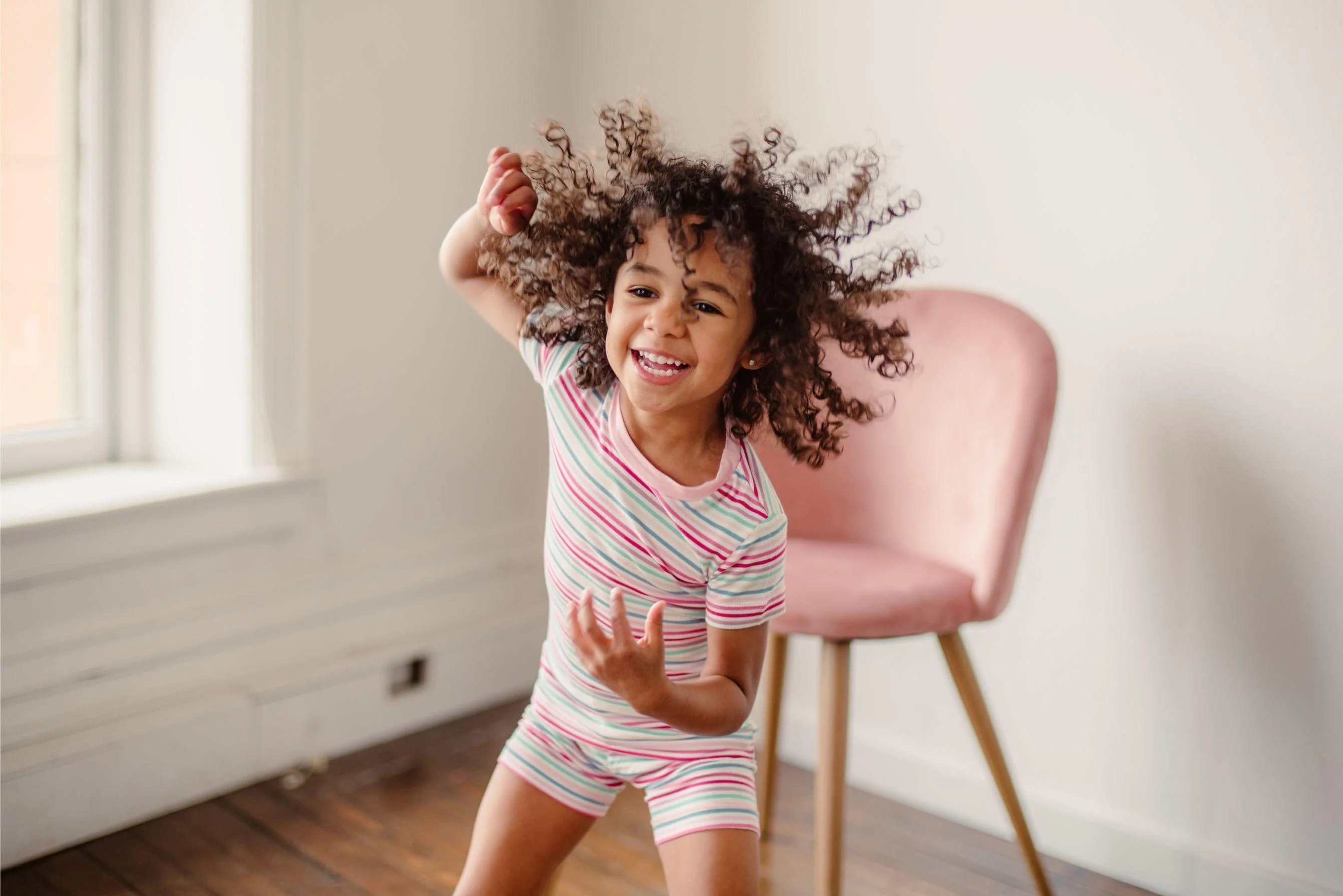 Girl's Print Bamboo Short Sleeve Pajama Set with Shorts - Make Believe Stripe - Image 3