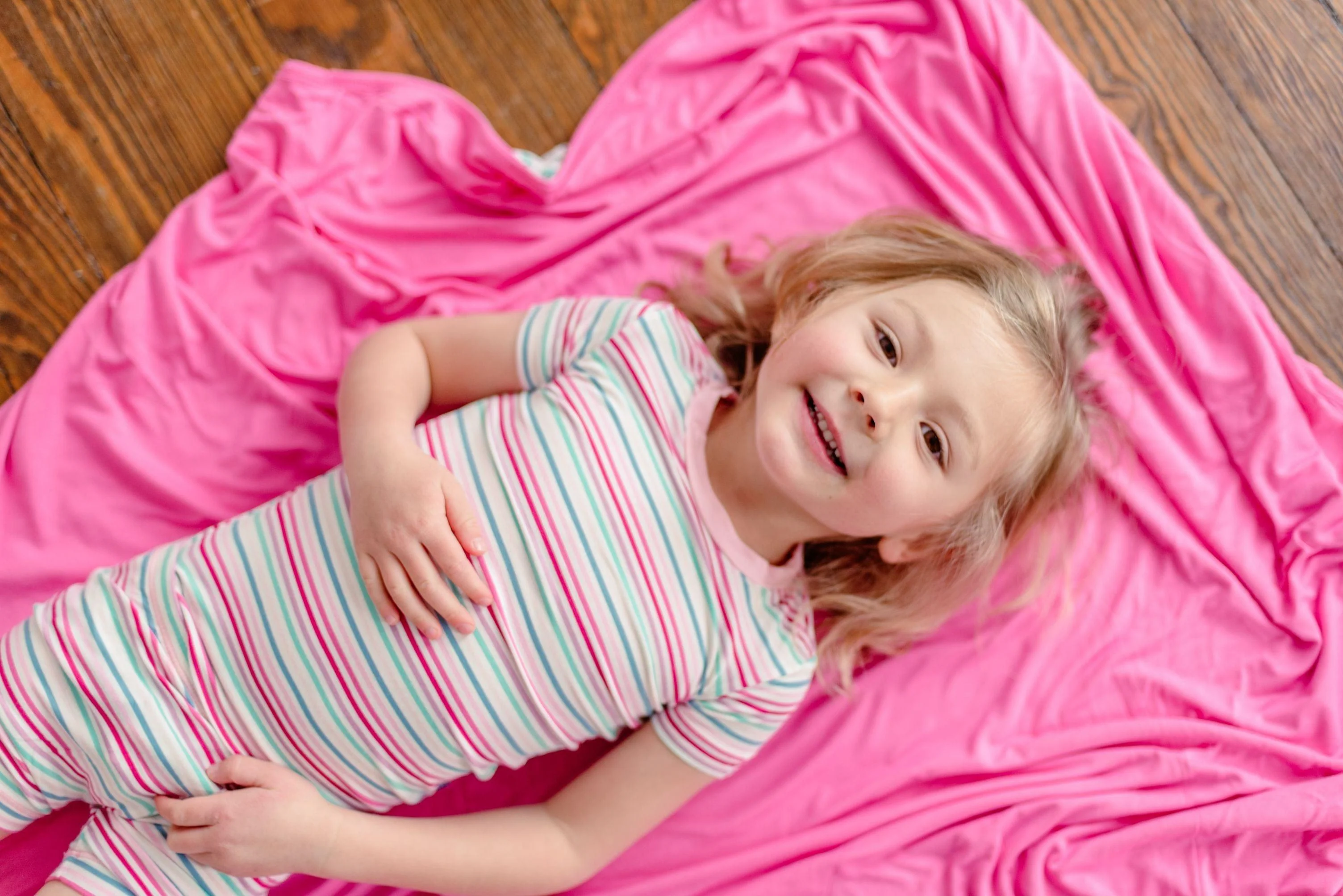 Girl's Print Bamboo Short Sleeve Pajama Set with Shorts - Make Believe Stripe - Image 4