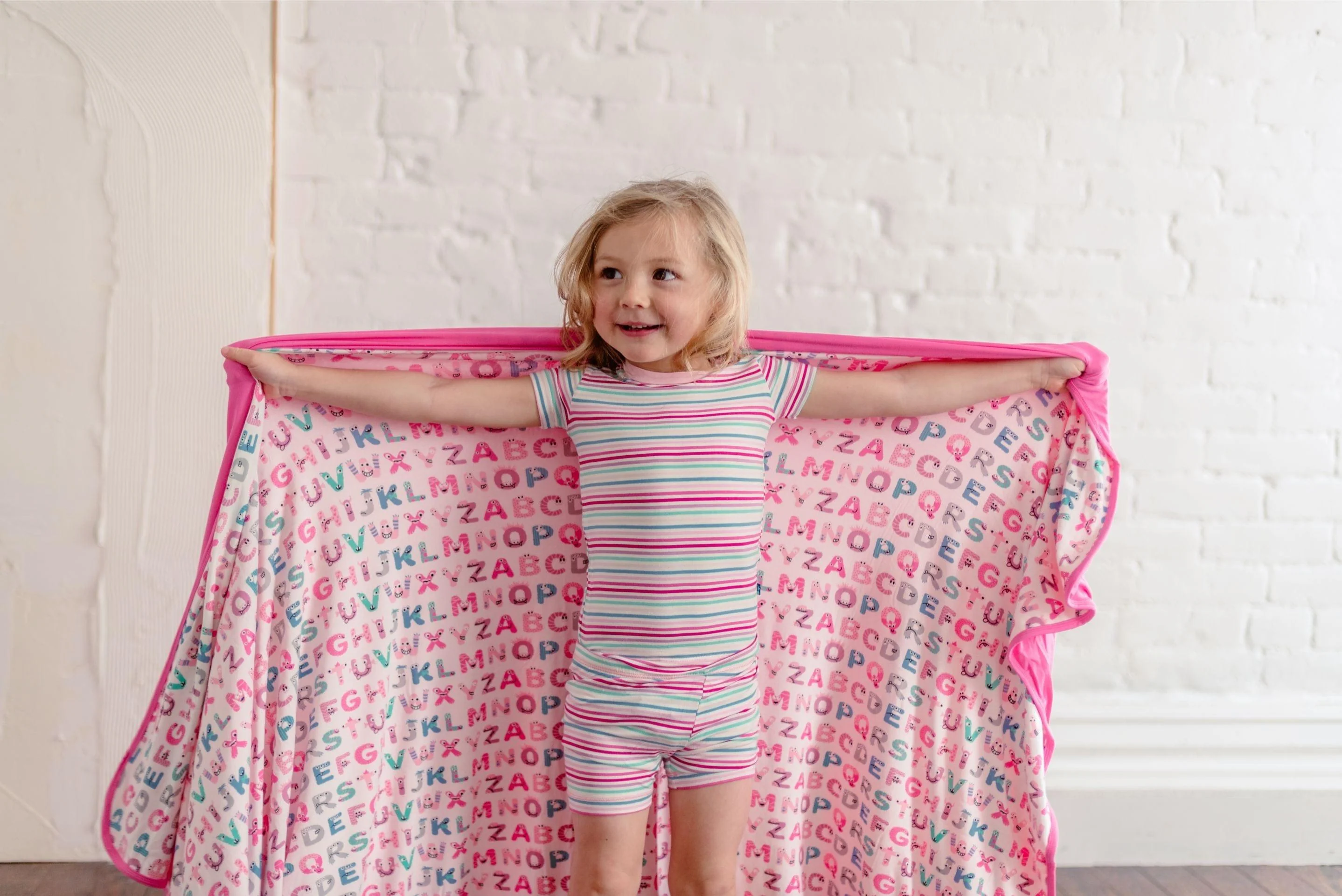 Girl's Print Bamboo Short Sleeve Pajama Set with Shorts - Make Believe Stripe - Image 5