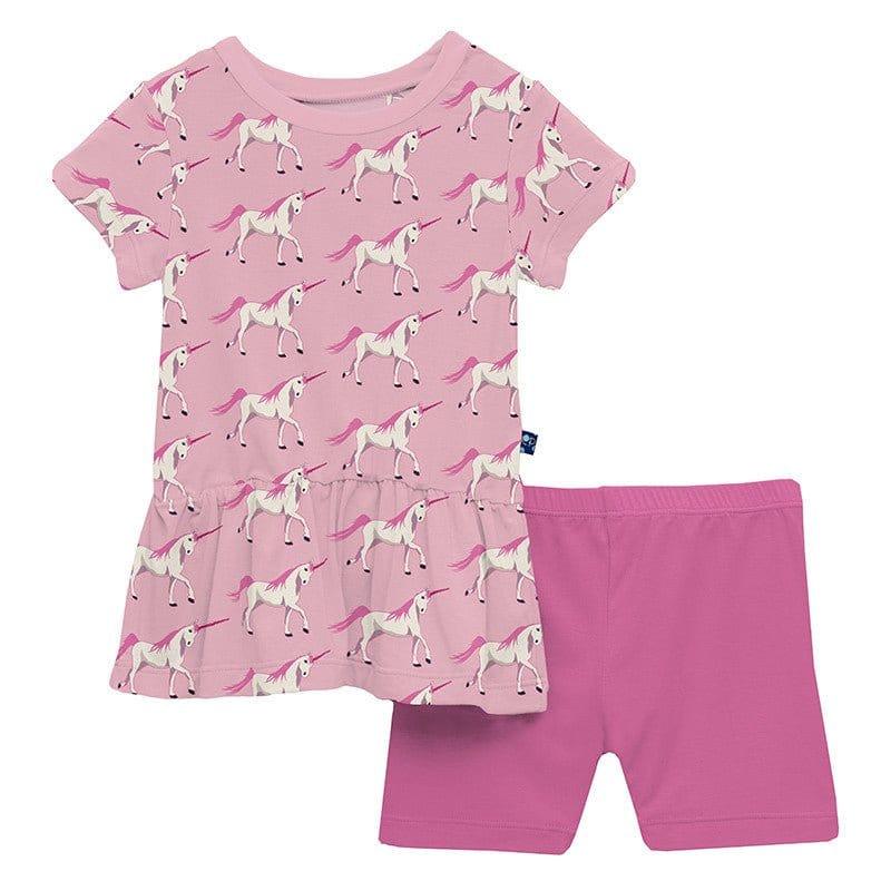 Girl's Print Bamboo Short Sleeve Playtime Outfit Set - Cake Pop Prancing Unicorn