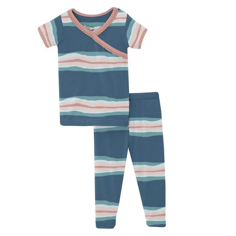 Girl's Print Bamboo Short Sleeve Scallop Kimono Pajama Set - Abstract Prismatic Spring