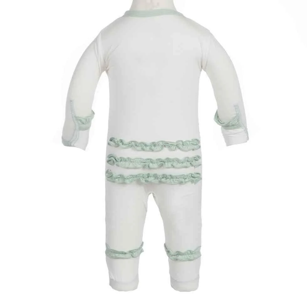 Girls Solid Bamboo Ruffle Footie with Snaps, Natural with Aloe - Image 3