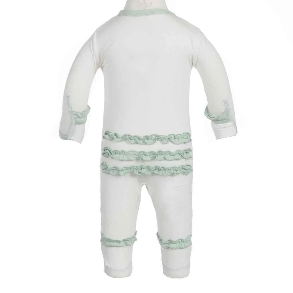 Girls Solid Bamboo Ruffle Footie with Snaps, Natural with Aloe - Image 4