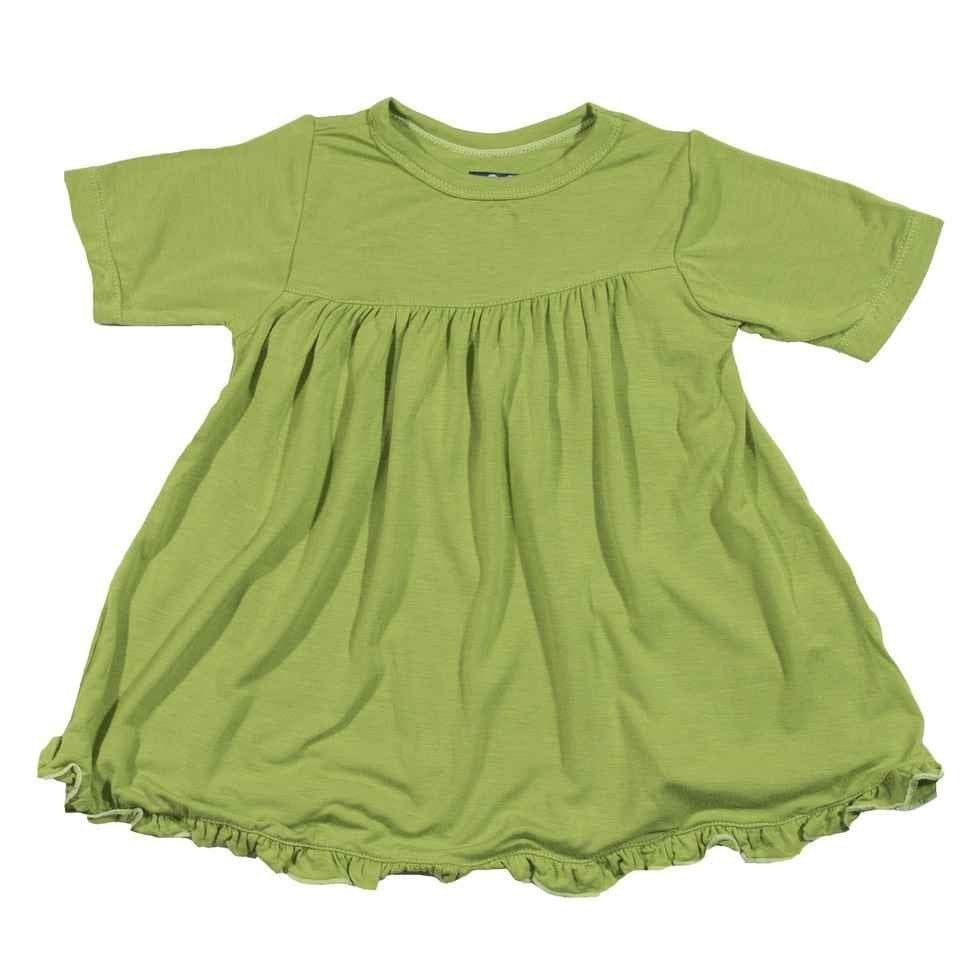 Girls Solid Bamboo Short Sleeve Swing Dress, Meadow