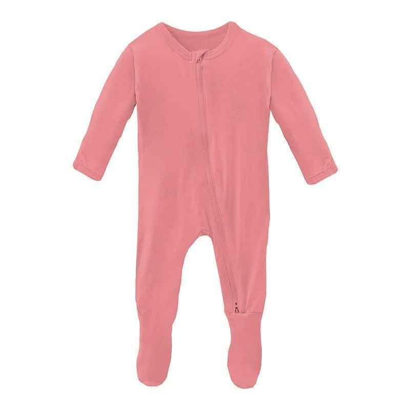 Girl's Solid Bamboo Footie with 2-Way Zipper - Strawberry