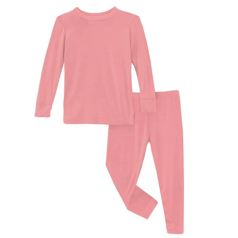 Girl's Solid Bamboo Long Sleeve Pajama Set - Strawberry