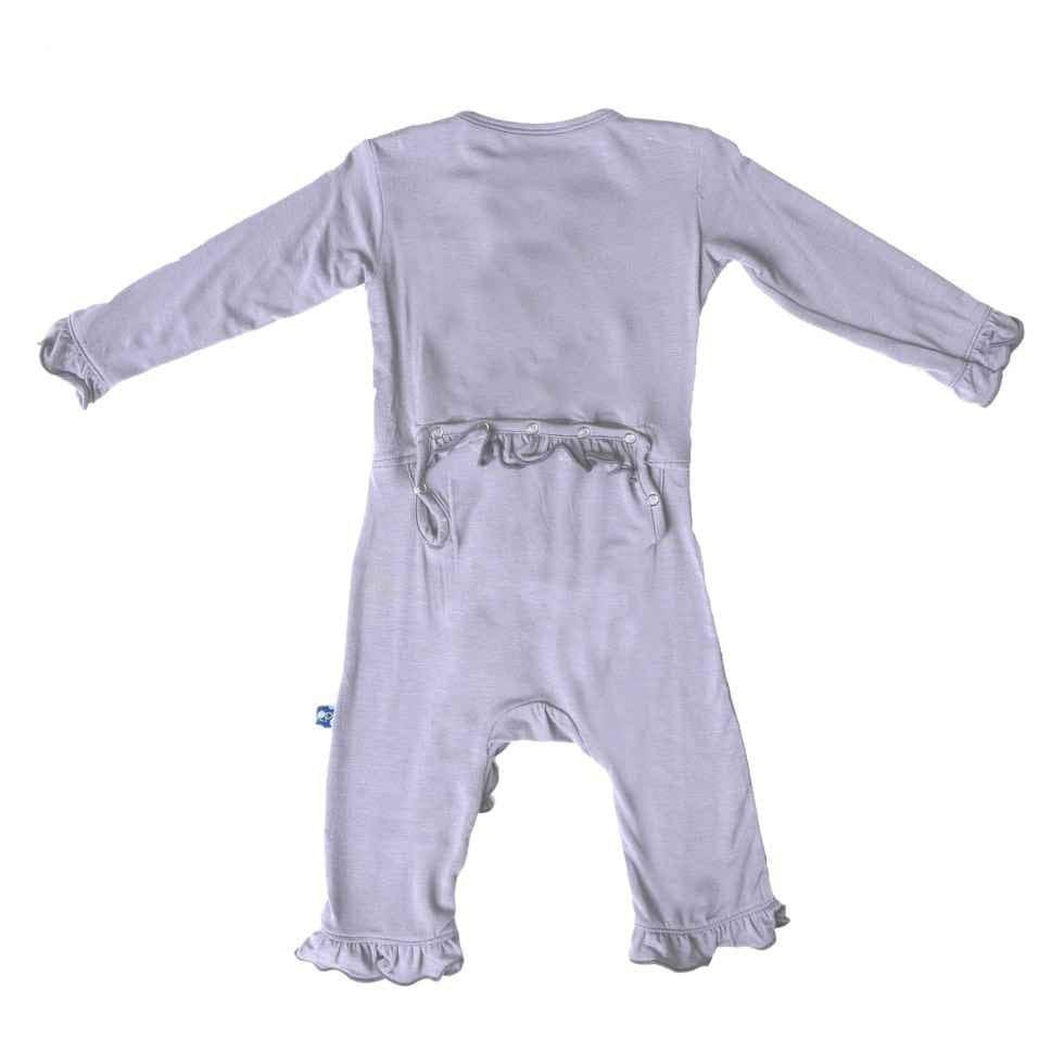Girl's Solid Bamboo Classic Ruffle Coverall with Snaps - Lilac - Image 2