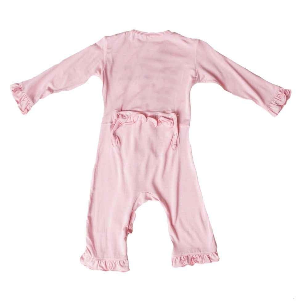 Girl's Solid Bamboo Classic Ruffle Coverall with Snaps - Lotus - Image 2