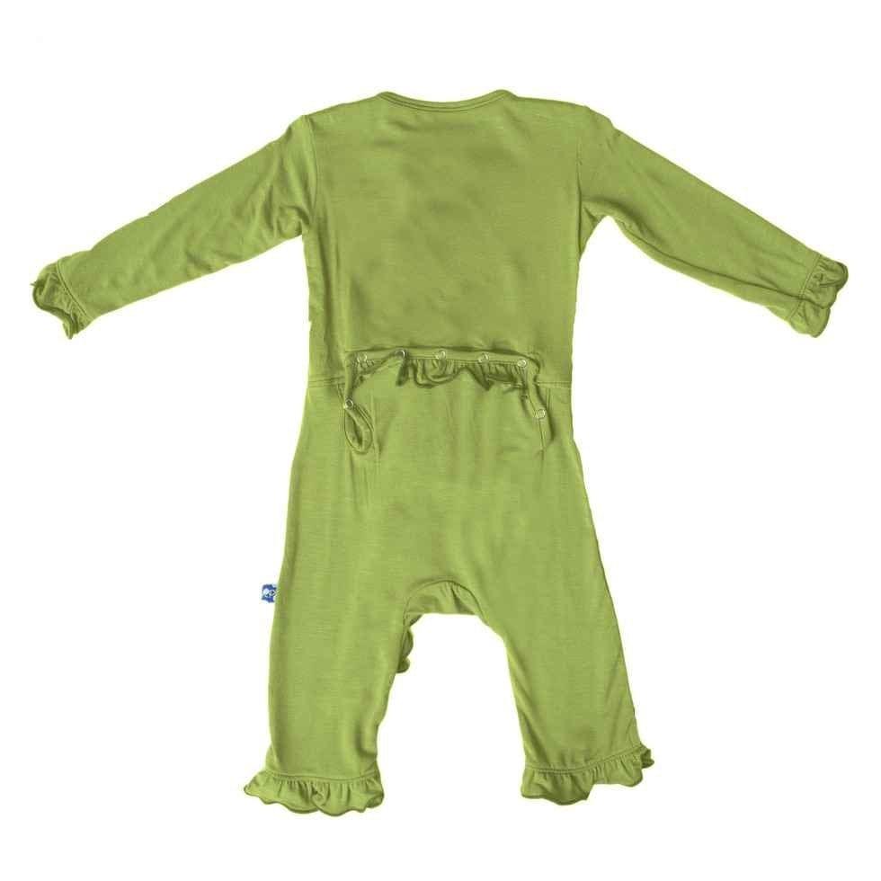 Girl's Solid Bamboo Classic Ruffle Coverall with Snaps - Meadow - Image 2