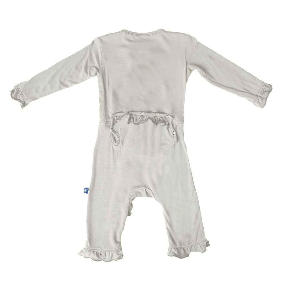 Girl's Solid Bamboo Classic Ruffle Coverall with Snaps - Natural - Image 2