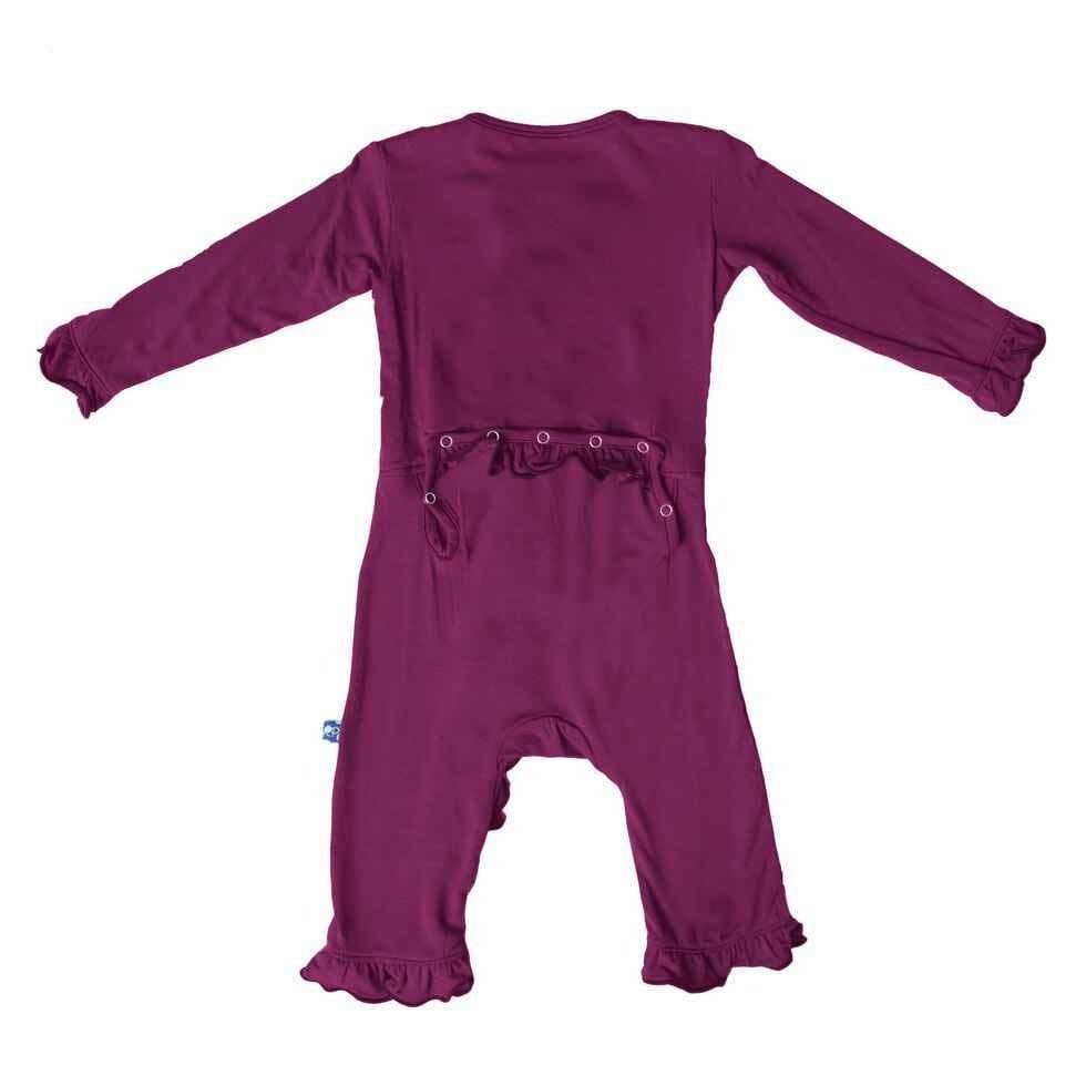 Girl's Solid Bamboo Classic Ruffle Coverall with Snaps - Orchid - Image 2