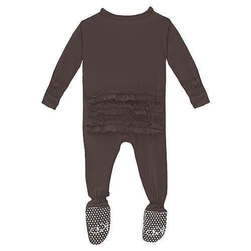 Girl's Solid Bamboo Classic Ruffle Footie with 2-Way Zipper - Bark - Image 2