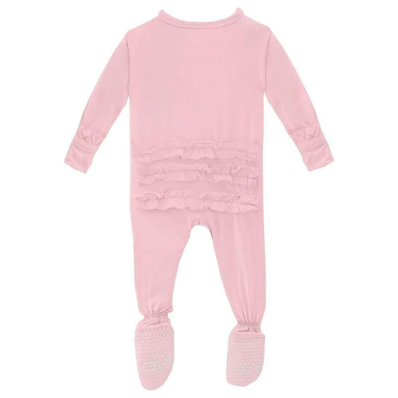 Girl's Solid Bamboo Classic Ruffle Footie with 2-Way Zipper - Lotus - Image 2