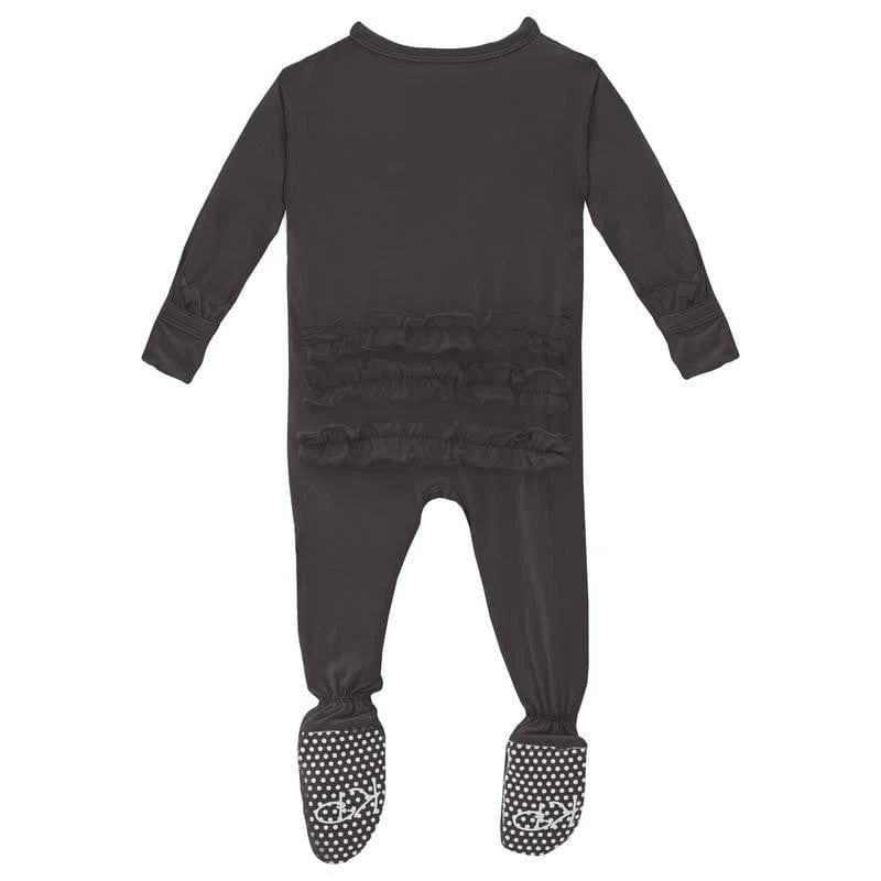 Girl's Solid Bamboo Classic Ruffle Footie with 2-Way Zipper - Midnight - Image 2