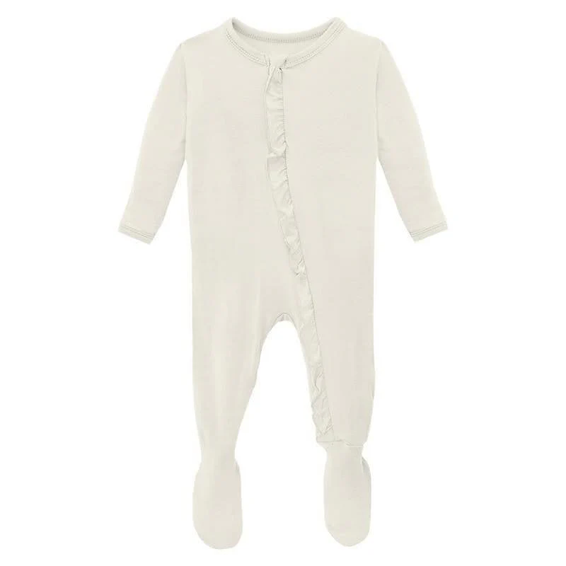 Girl's Solid Bamboo Classic Ruffle Footie with 2-Way Zipper - Natural