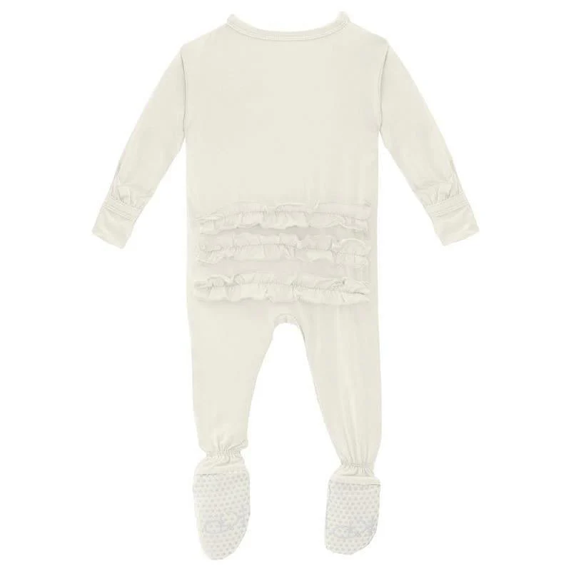 Girl's Solid Bamboo Classic Ruffle Footie with 2-Way Zipper - Natural - Image 2