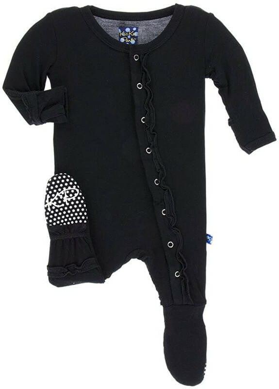 Girl's Solid Bamboo Classic Ruffle Footie with Snaps - Midnight