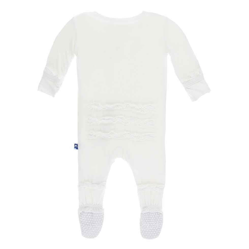 Girl's Solid Bamboo Classic Ruffle Footie with Zipper - Natural - Image 2