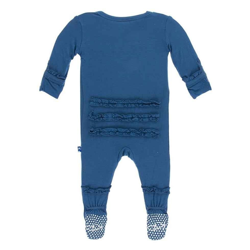 Girl's Solid Bamboo Classic Ruffle Footie with Zipper - Twilight - Image 2