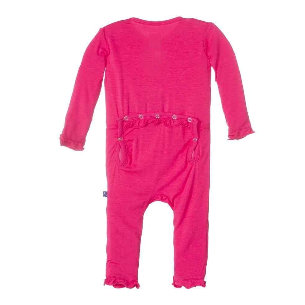 Girls Solid Bamboo Muffin Ruffle Coverall - Prickly Pear - Image 2