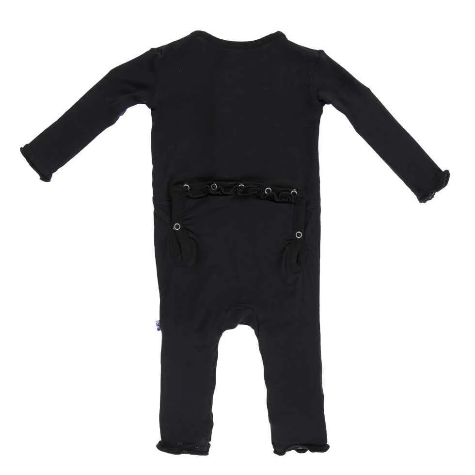 Girl's Solid Bamboo Muffin Ruffle Coverall with Snaps - Midnight - Image 2
