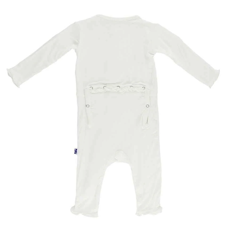 Girl's Solid Bamboo Muffin Ruffle Coverall with Snaps - Natural - Image 2
