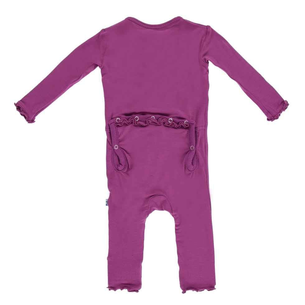 Girl's Solid Bamboo Muffin Ruffle Coverall with Snaps - Orchid - Image 2