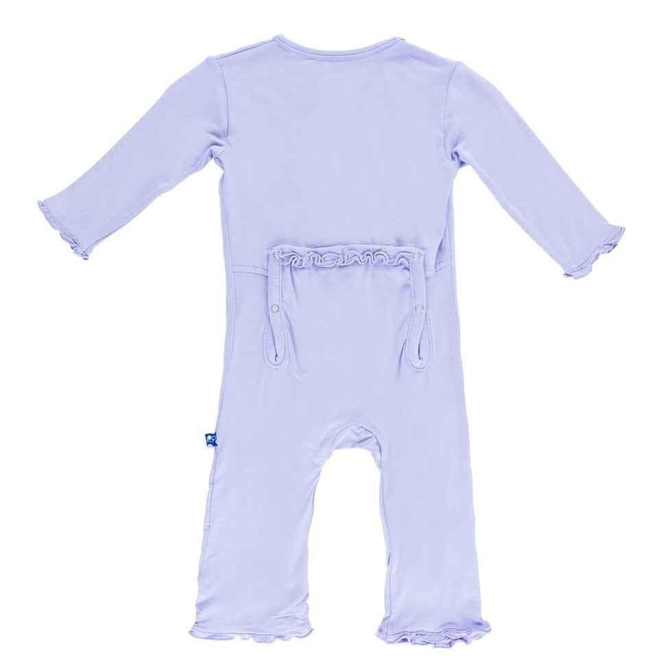Girl's Solid Bamboo Muffin Ruffle Coverall with Zipper - Lilac - Image 2