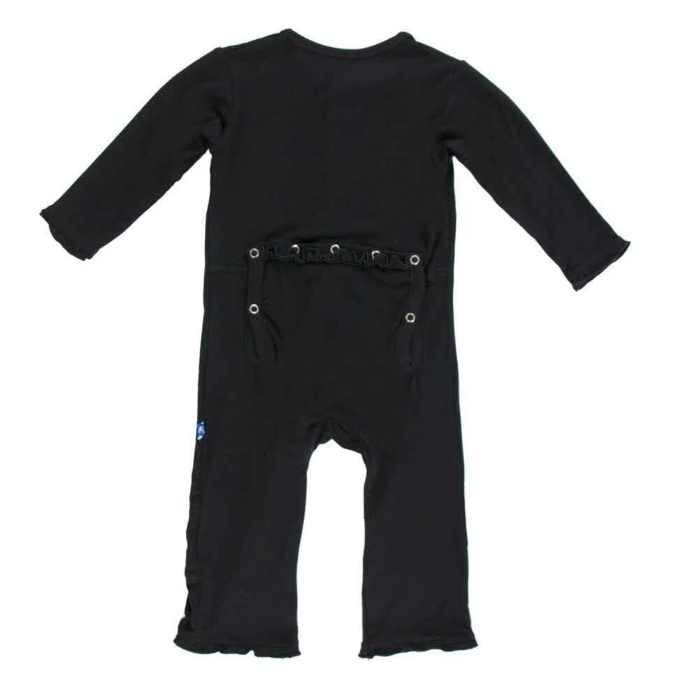 Girl's Solid Bamboo Muffin Ruffle Coverall with Zipper - Midnight - Image 2