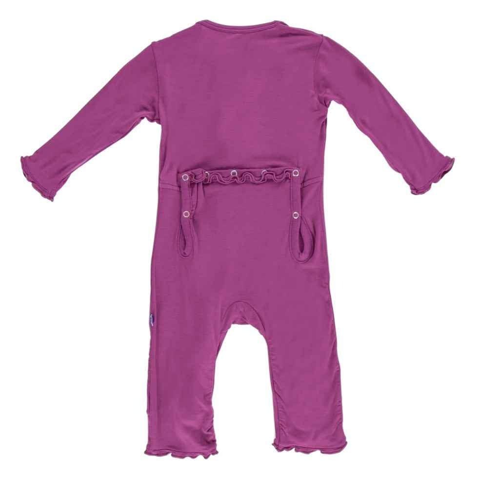 Girl's Solid Bamboo Muffin Ruffle Coverall with Zipper - Orchid - Image 2