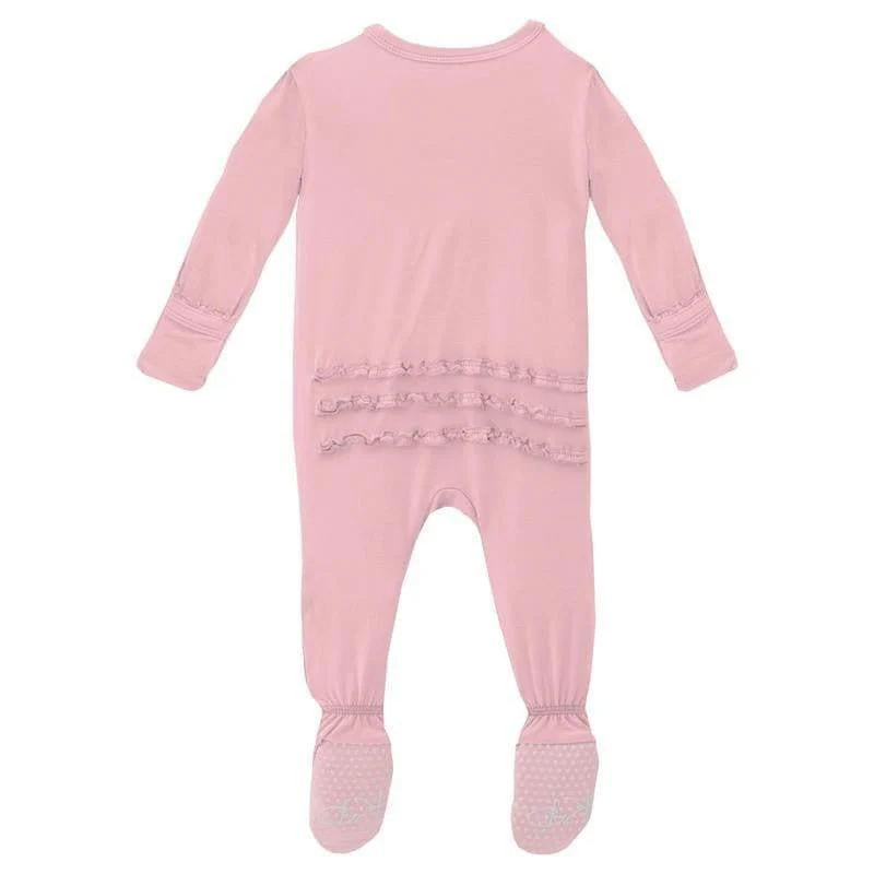 Girl's Solid Bamboo Muffin Ruffle Footie with 2-Way Zipper - Lotus - Image 2