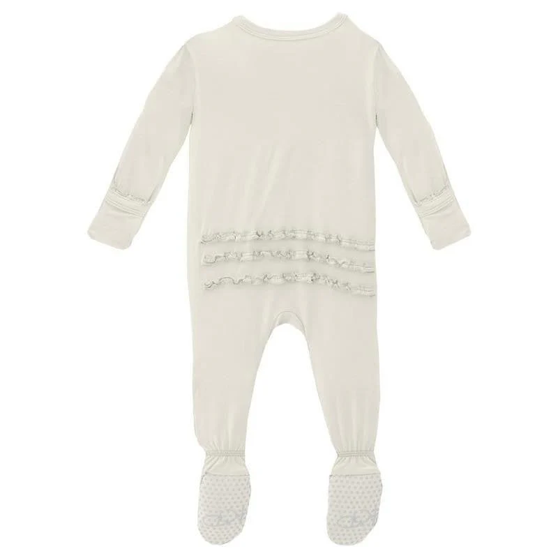 Girl's Solid Bamboo Muffin Ruffle Footie with 2-Way Zipper - Natural - Image 2