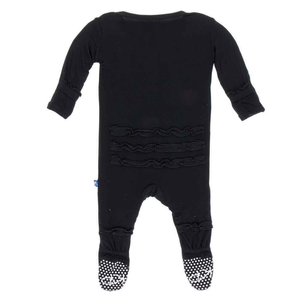 Girl's Solid Bamboo Muffin Ruffle Footie with Snaps - Midnight - Image 2