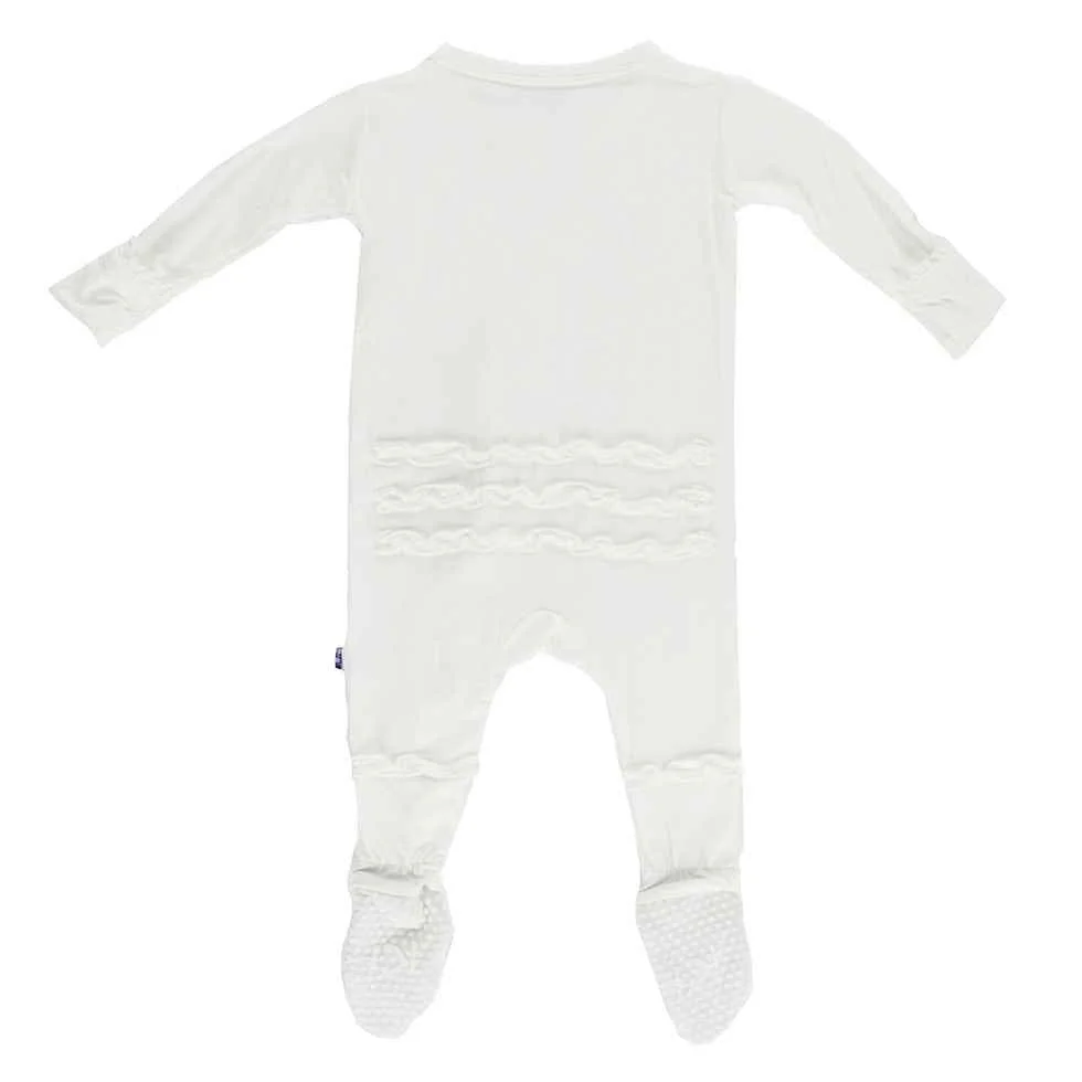 Girl's Solid Bamboo Muffin Ruffle Footie with Snaps - Natural - Image 2