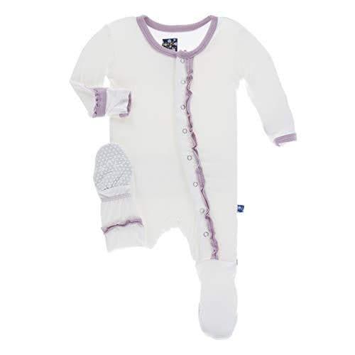 Girl's Solid Bamboo Muffin Ruffle Footie with Snaps - Natural with Sweet Pea