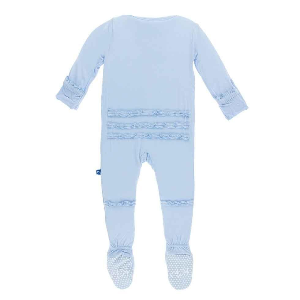 Girl's Solid Bamboo Muffin Ruffle Footie with Snaps - Pond - Image 2