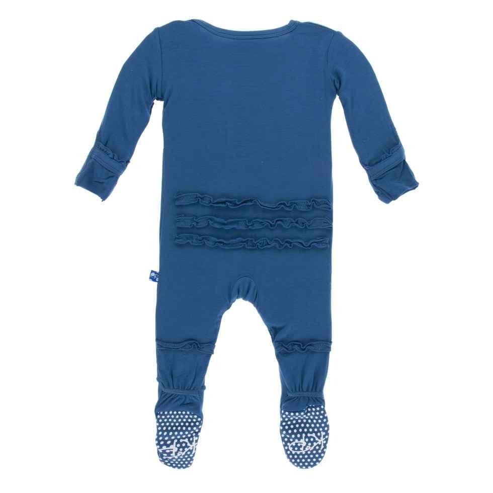 Girl's Solid Bamboo Muffin Ruffle Footie with Snaps - Twilight - Image 2