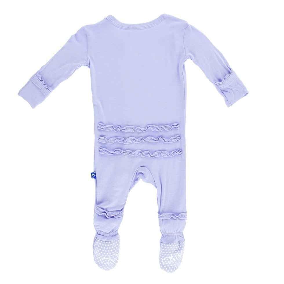 Girl's Solid Bamboo Muffin Ruffle Footie with Zipper - Lilac - Image 2