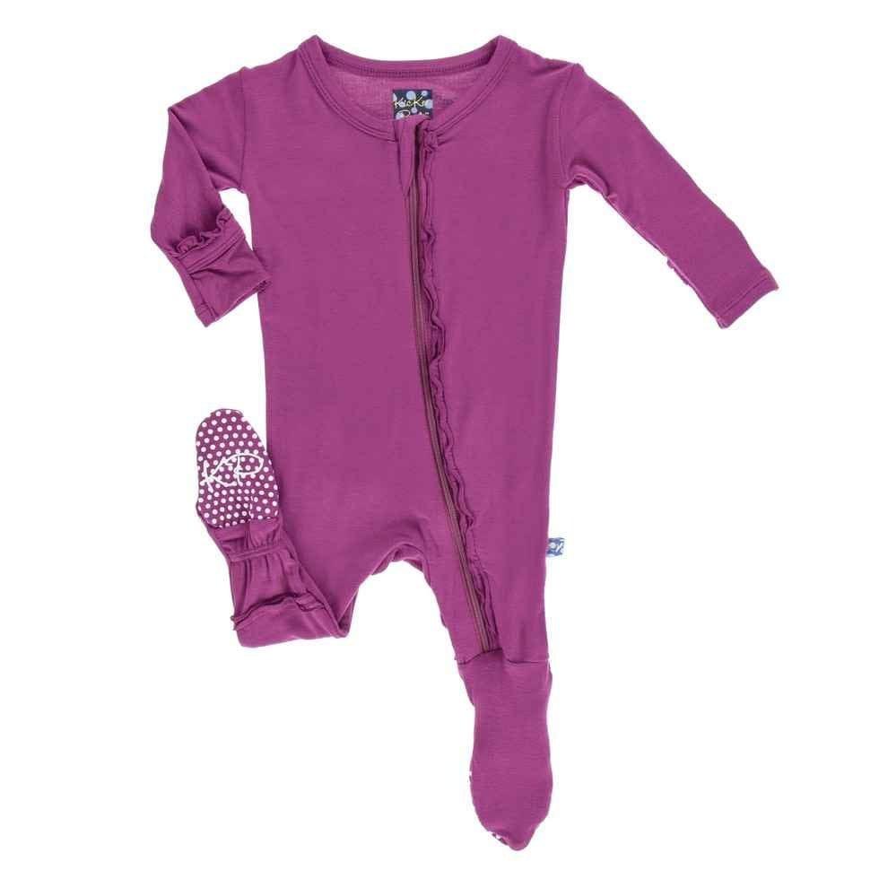 Girl's Solid Bamboo Muffin Ruffle Footie with Zipper - Orchid