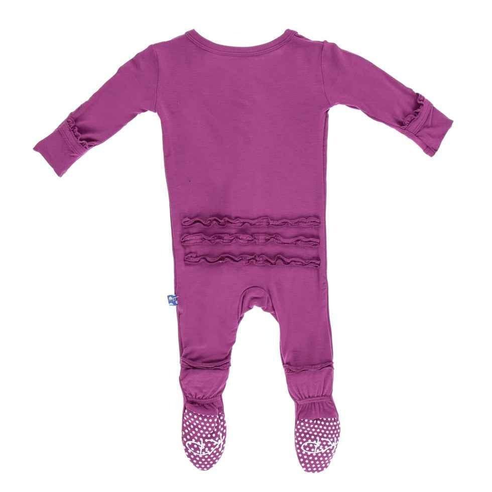 Girl's Solid Bamboo Muffin Ruffle Footie with Zipper - Orchid - Image 2