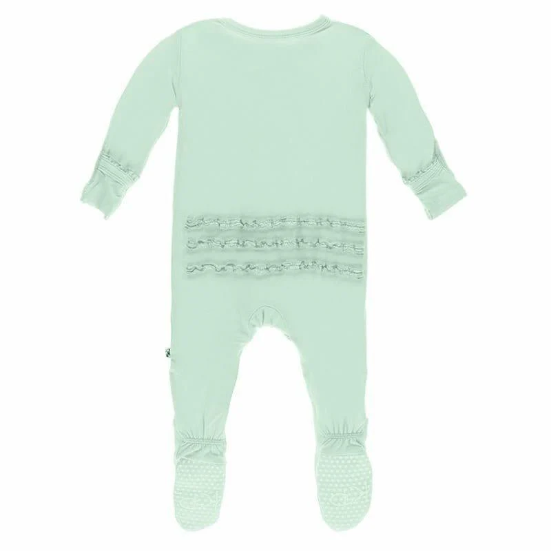 Girl's Solid Bamboo Muffin Ruffle Footie with Zipper - Pistachio - Image 2