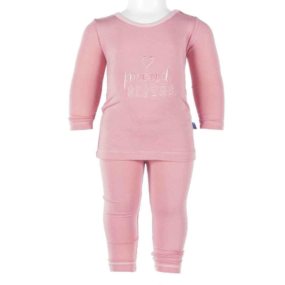 Girl's Bamboo Long Sleeve Applique Pajama Set, Desert Rose Proud Sister - Image 2