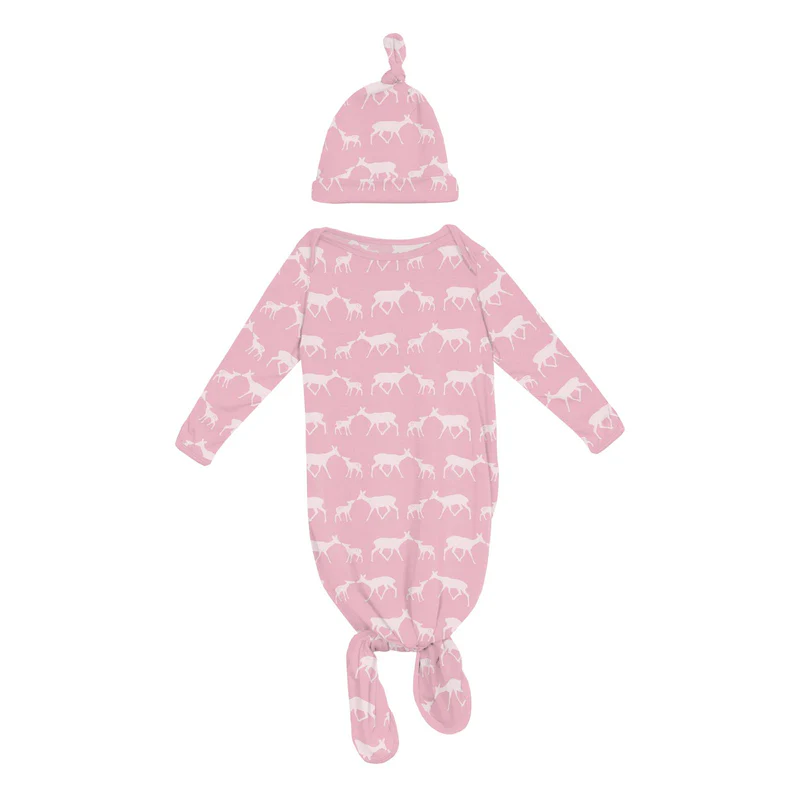 Bamboo Knotted Layette Gown & Hat Set - Cake Pop Doe & Fawn