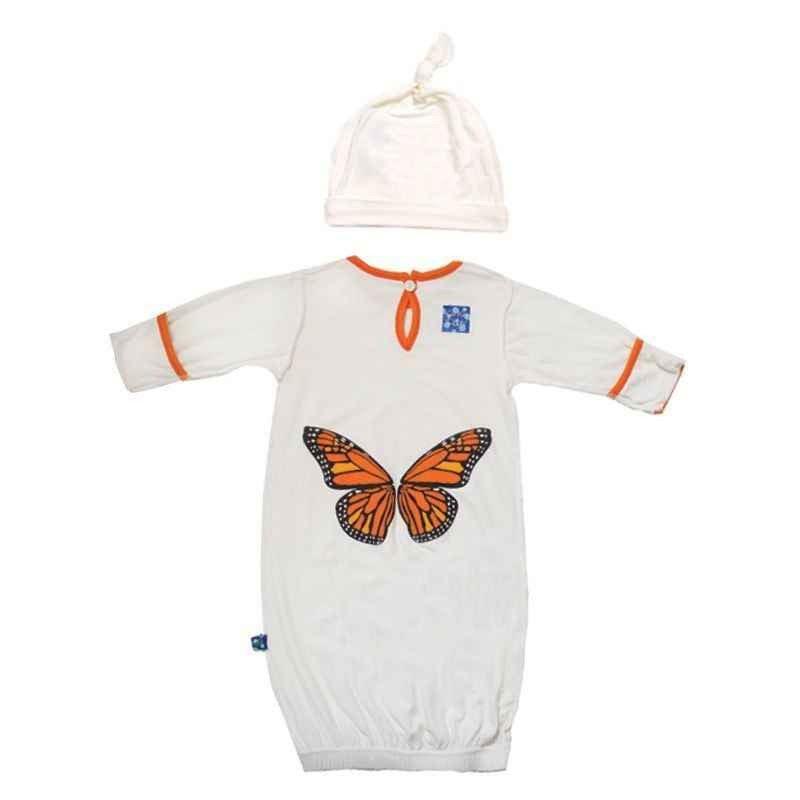 Bamboo Layette Gown & Knot Hat Set - Natural with Monarch Butterfly - Image 2