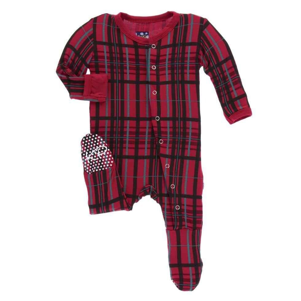 Holiday Bamboo Footie with Snaps - Christmas Plaid - Image 2